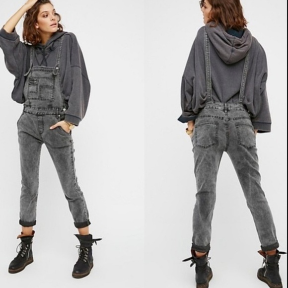 Free People Denim - Free People Relaxed Boyfriend Gray Denim Overalls